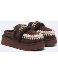 Mou - Shearling-Lined Suede Platform Mules - Lyst