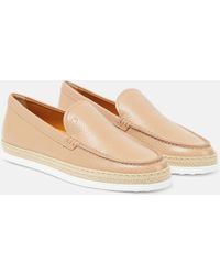 Tod's - Raffia-trimmed Leather Loafers - Lyst
