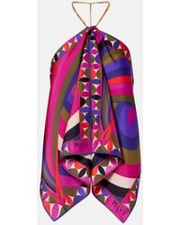 PUCCI - Iride Embellished Silk Twill Top - Lyst