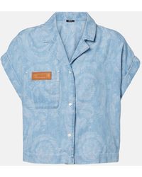 Versace - Barocco Cropped Denim Chambray Shirt - Lyst