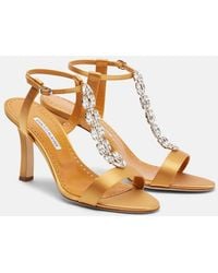 Manolo Blahnik - Crystal-Embellished Satin Sandals - Lyst