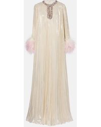 Self-Portrait - Embellished Feather-Trimmed Silk-Blend Maxi Dress - Lyst