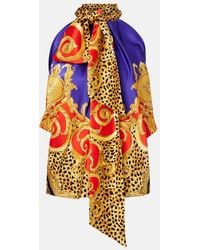 Versace - Bow-Detail Printed Silk Satin Top - Lyst
