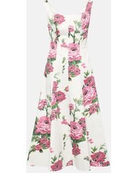 Carolina Herrera - Floral Flared Cotton-blend Midi Dress - Lyst
