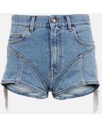 Mugler - Spiral Embellished High-waisted Denim Shorts - Lyst