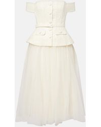 Self-Portrait - Bridal Sequined Bow-Detail Peplum Midi Dress - Lyst