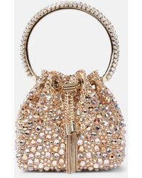 Jimmy Choo - Bon Bon Micro Embellished Satin Bucket Bag - Lyst