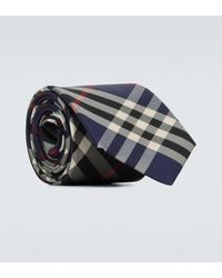 Mens Ties Burberry Ties Burberry 7cm Mnston Macro Check Printed Silk Tie in White for Men 