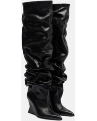 Balmain - 95 Leather Wedge Over-The-Knee Boots - Lyst