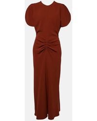 Victoria Beckham - Puff-Sleeve Gathered Midi Dress - Lyst