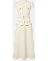 Self-Portrait - Belted Peplum Crepe Midi Dress - Lyst