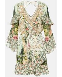 Camilla - Ruffled Floral Silk Crepe Wrap Dress - Lyst
