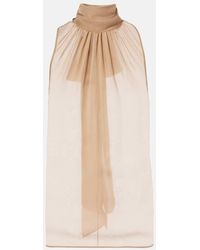 Saint Laurent - Gathered Tie-Detailed Silk-Chiffon Blouse - Lyst