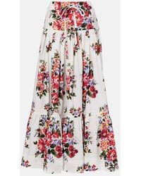 Dolce & Gabbana - Floral Cotton Poplin Maxi Skirt - Lyst