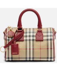 Burberry - Check Small Leather-Trimmed Canvas Tote Bag - Lyst