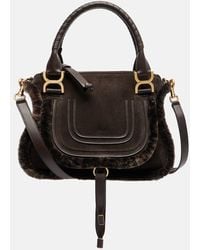 Chloé - Marcie Small Shearling-Trimmed Suede Tote Bag - Lyst
