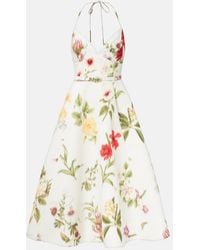 Oscar de la Renta - Belted Floral Faille Cocktail Dress - Lyst