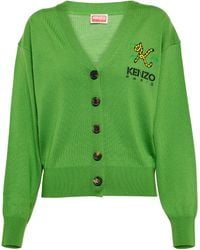 KENZO Bestickter Cardigan aus Wolle - Grün