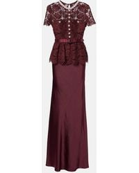 Self-Portrait - Verziertes Maxikleid Aus Spitze Und Satin - Lyst