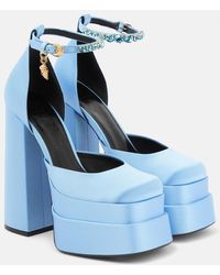Versace - Medusa Aevitas Embellished Satin Platform Sandals - Lyst