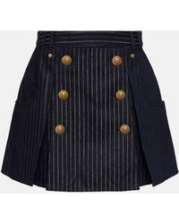 Balmain - Striped Denim Miniskirt - Lyst