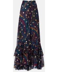 Etro - Paisley Ruffled Silk Maxi Skirt - Lyst