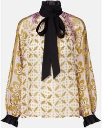 La DoubleJ - Cerere Printed Tie-Neck Silk Blouse - Lyst