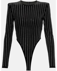 Alex Perry - Crystal-Embellished Pinstripe Velvet Bodysuit - Lyst