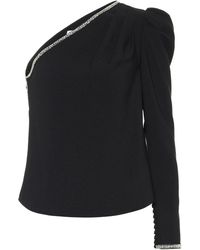 Self-Portrait Crepe One-shoulder Embellished Top - Black