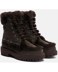 Brunello Cucinelli - Schnuerstiefel Monili Aus Veloursleder Mit Shearling - Lyst