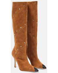 Alessandra Rich - Embellished Suede Knee-high Boots - Lyst
