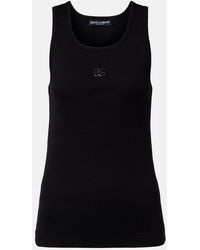 Dolce & Gabbana - Dg Embellished Ribbed-Knit Cotton Tank Top - Lyst