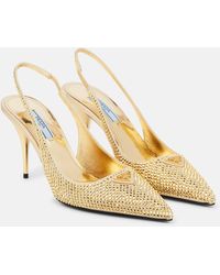 Prada - Crystal Embellished Slingback Heels - Lyst