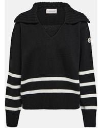 Moncler - Appliquéd Striped Wool And Cashmere-blend Sweater - Lyst