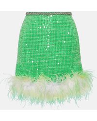 Self-Portrait - Feather-trimmed Sequined Boucle Miniskirt - Lyst