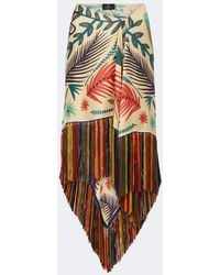 Etro - Fringed Printed Asymmetric Silk Midi Skirt - Lyst