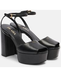 Prada - Leather Platform Sandals - Lyst