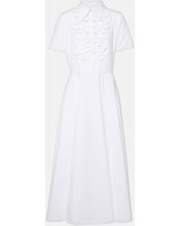 Valentino - Embroidered Cotton Poplin Midi Dress - Lyst