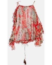 Etro - Printed Ruffled Silk Top - Lyst