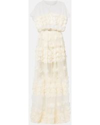 Norma Kamali - Floral-Applique Belted Sheer Gown - Lyst