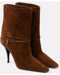 Saint Laurent - Suede Stiletto Boots With Metal Monogram - Lyst