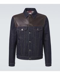 Brunello Cucinelli - Leather-Trimmed Denim Jacket - Lyst