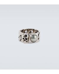 Alexander McQueen - Pearl And Skull Chain Ring - Lyst