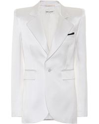 Saint Laurent Blazer en satin de soie mélangée - Blanc