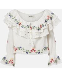 RIXO London - Maurine Embroidered Ruffled Cotton Top - Lyst
