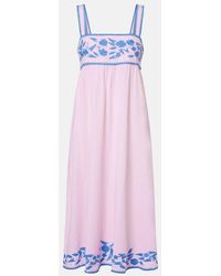 Juliet Dunn - Embroidered Cotton And Linen Midi Dress - Lyst