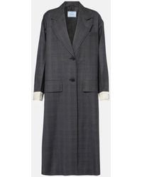 Prada - Checked Virgin Wool Coat - Lyst