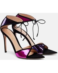 Gianvito Rossi - Confetti Suede-Trimmed Metallic Leather Sandals - Lyst