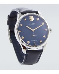 Gucci Uhr G-Timeless aus Edelstahl und Leder - Blau