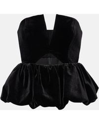 Self-Portrait - Cutout Peplum Velvet Bandeau Top - Lyst